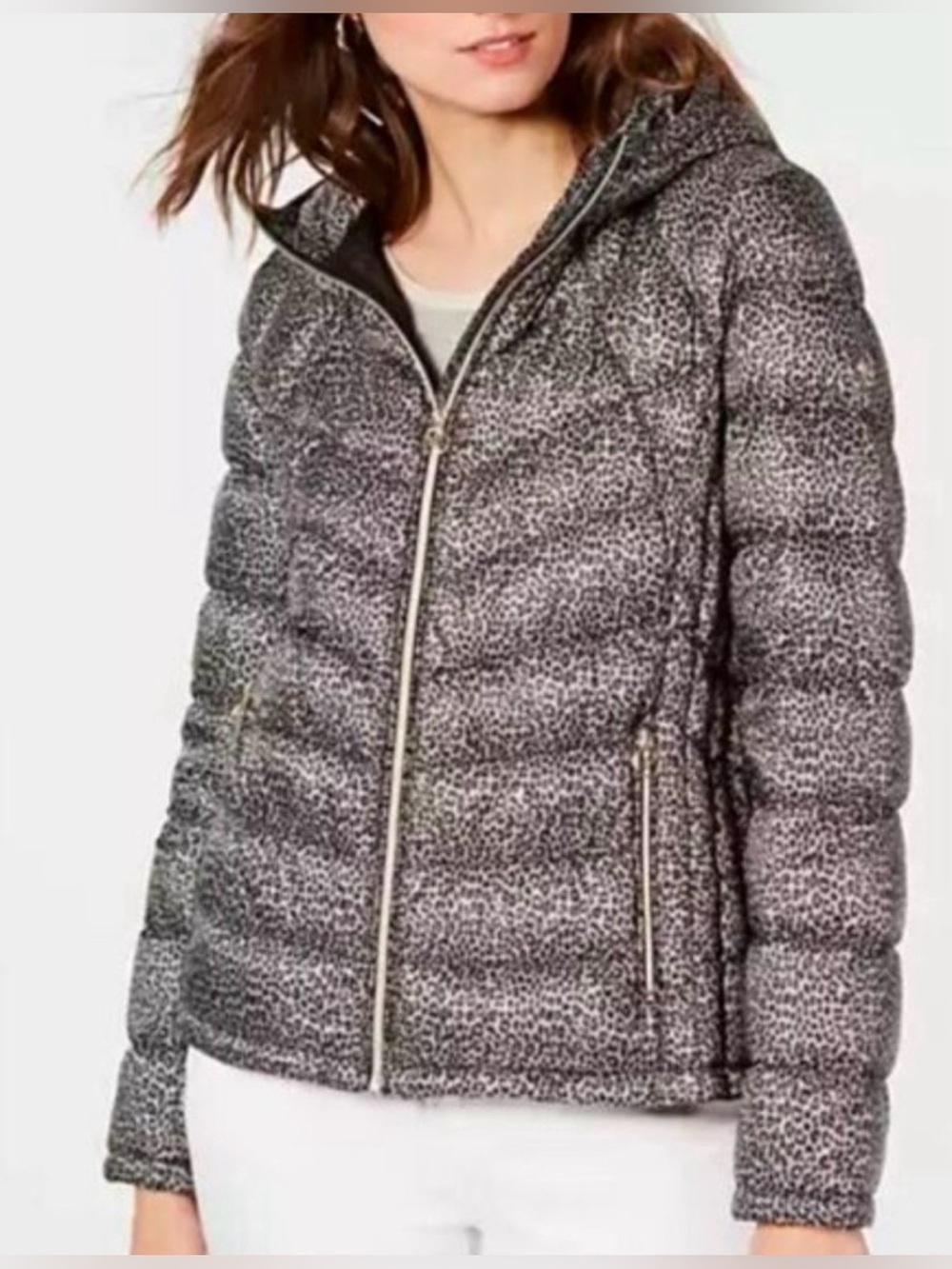 MICHAEL Michael Kors Packable Hooded Down-Filled Leopard Puffer Jacket size 1X